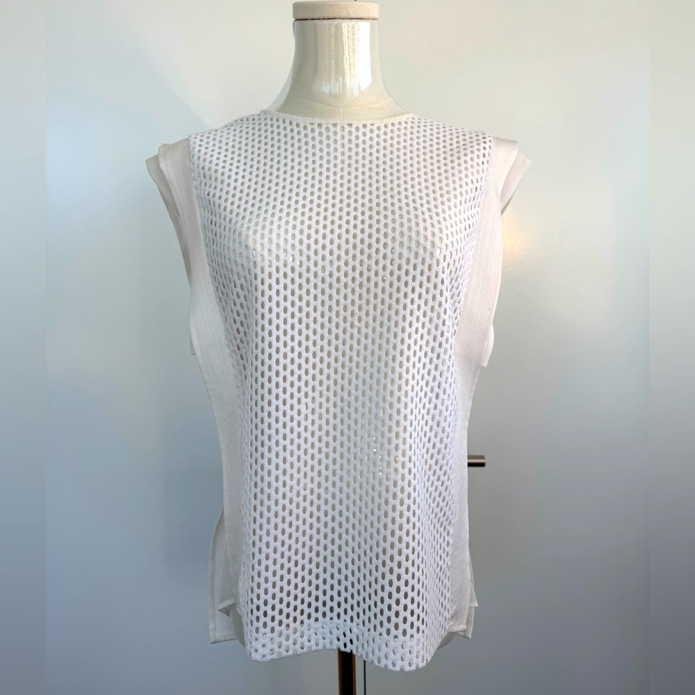 White Sleeveless Mesh Top